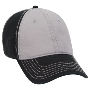 Six Panel Twill Distressed Cap Black Grey Black