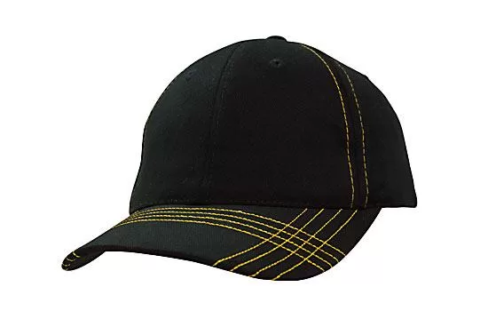 Contrast Cross Stitching Brushed Heavy Cotton Cap Black Gold