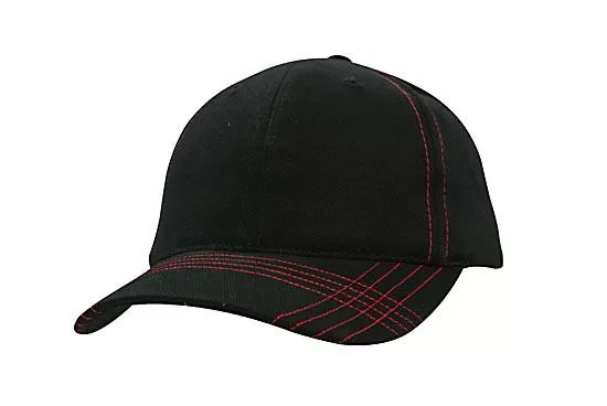 Contrast Cross Stitching Brushed Heavy Cotton Cap Black Red
