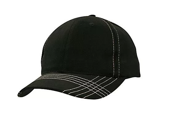 Contrast Cross Stitching Brushed Heavy Cotton Cap Black White