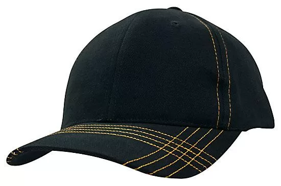 Contrast Cross Stitching Brushed Heavy Cotton Cap Navy Gold