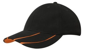 Hi Vis Two Tone Peak Brushed Heavy Cotton Cap Black Orange