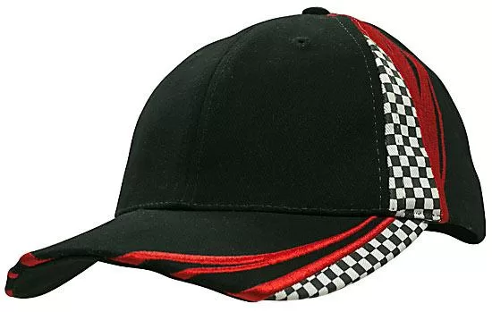 Printed Checks Brushed Heavy Cotton Cap Black Red