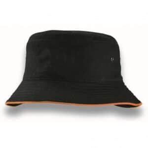 Sandwich Brim Bucket Hat Black Orange