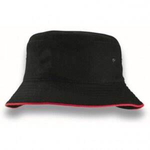 Sandwich Brim Bucket Hat Black Red
