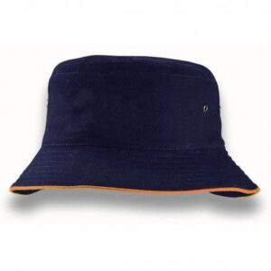 Sandwich Brim Bucket Hat Navy Orange