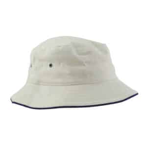 Sandwich Brim Bucket Hat White Navy