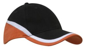 Tri Colour Brushed Heavy Cotton Cap Black White Orange