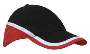 Tri Colour Brushed Heavy Cotton Cap Black White Red