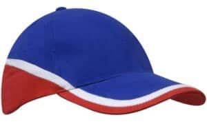 Tri Colour Brushed Heavy Cotton Cap Royal White Red