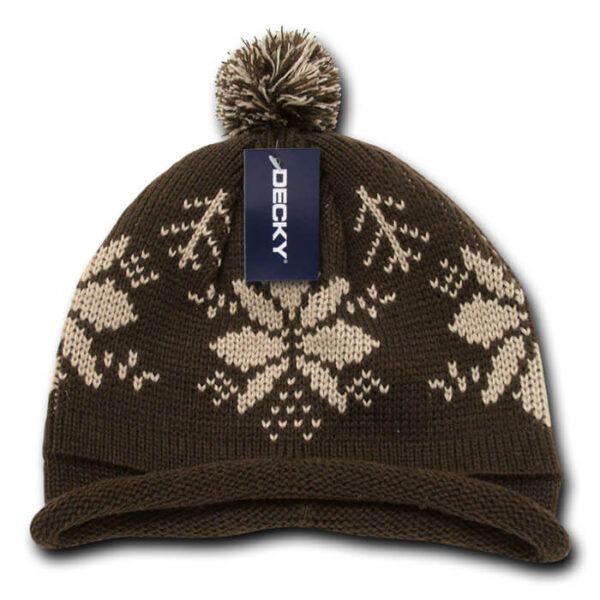 Snowflake Roll Up Beanie-Brown/Stone