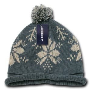 Snowflake Roll Up Beanie-Charcoal/Stone