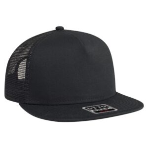 Five Panel Cotton Twill Mesh Flat Cap Black