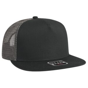 Five Panel Cotton Twill Mesh Flat Cap Black Black Charcoal Grey