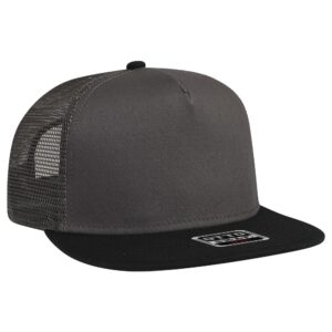 Five Panel Cotton Twill Mesh Flat Cap Black Charcoal Grey Charcoal Grey