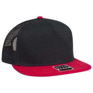 Five Panel Cotton Twill Mesh Flat Cap Red Black Black