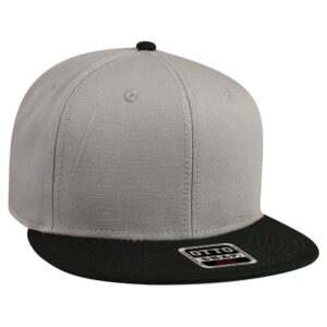 Six Panel Cotton Twill Flat Cap Black Grey Grey