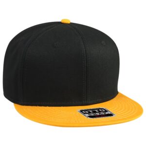 Six Panel Cotton Twill Flat Cap Gold Black Black