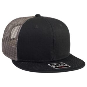 Six Panel Cotton Twill Mesh Flat Cap Black Black Charcoal Grey