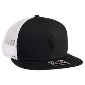 Six Panel Cotton Twill Mesh Flat Cap Black Black White