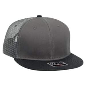 Six Panel Cotton Twill Mesh Flat Cap Black Charcoal Grey Charcoal Grey