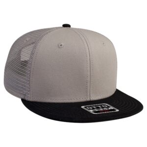 Six Panel Cotton Twill Mesh Flat Cap Black Grey Grey