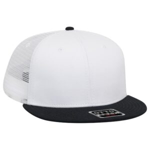 Six Panel Cotton Twill Mesh Flat Cap Black White White