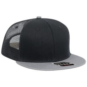 Six Panel Cotton Twill Mesh Flat Cap Grey Black Black