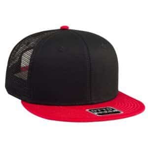 Six Panel Cotton Twill Mesh Flat Cap Red Black Black