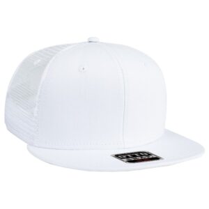 Six Panel Cotton Twill Mesh Flat Cap White