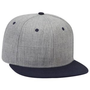 Six Panel Heather Wool Blend Flat Cap Navy Heather Grey Heather Grey