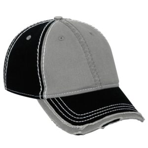 Six Panel Vintage Washed Cap Black Grey Black