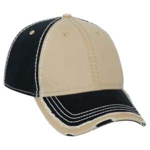 Six Panel Vintage Washed Cap Black Khaki Black