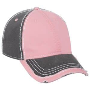 Six Panel Vintage Washed Cap Charcoal Grey Pink Charcoal Grey