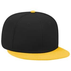 Six Panel Wool Blend Flat Cap Gold Black Black