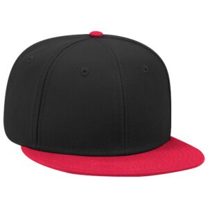 Six Panel Wool Blend Flat Cap Red Black Black