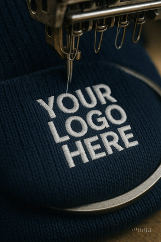 Custom Branded Beanie being Embroidered