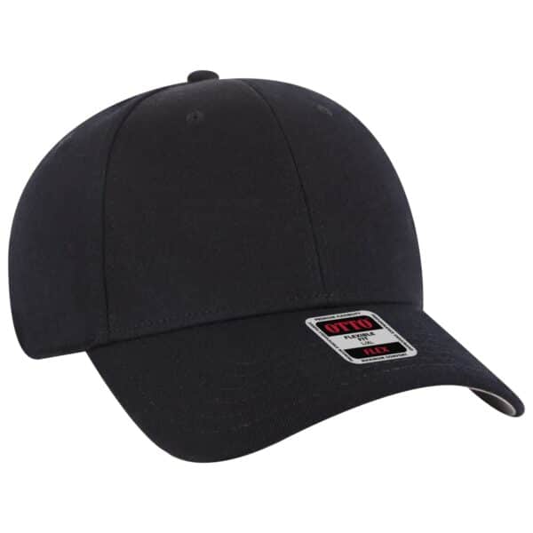 A black low profile baseball cap with a rounded crown and a small logo on the side.