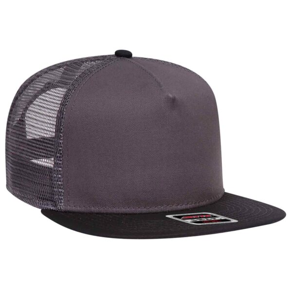 A grey and black Otto Snap 5 Panel Trucker Cap with a mesh back and a structured front.