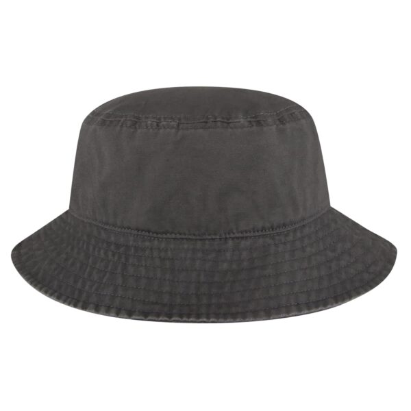 A grey bucket hat made from superior combed cotton twill, featuring a branded logo.