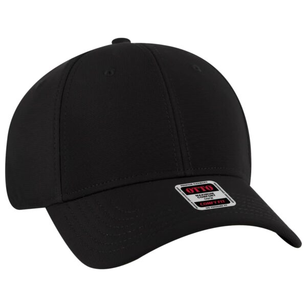 A black low profile baseball cap featuring a logo on the front and a comfortable fit design.
