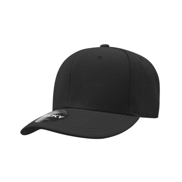 A black six-panel low-profile cap featuring a curved brim and a logo on the front.