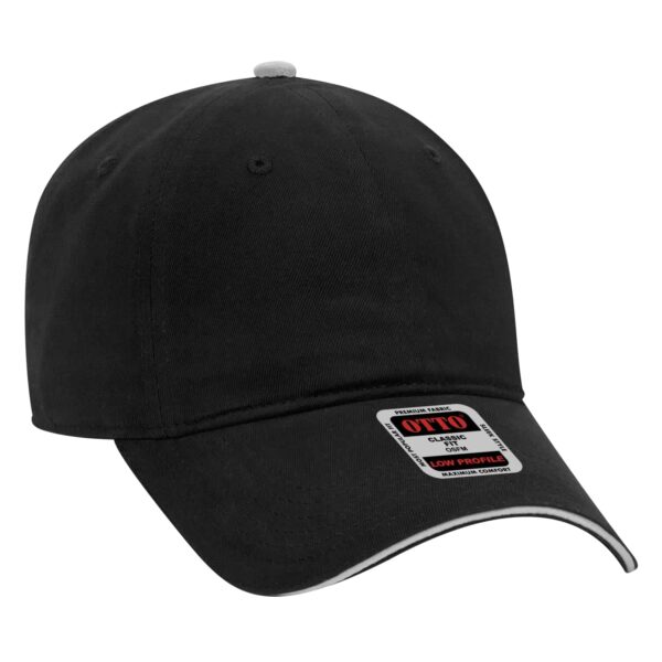 A black 6 panel baseball cap with a low-profile design and a branded label on the side.