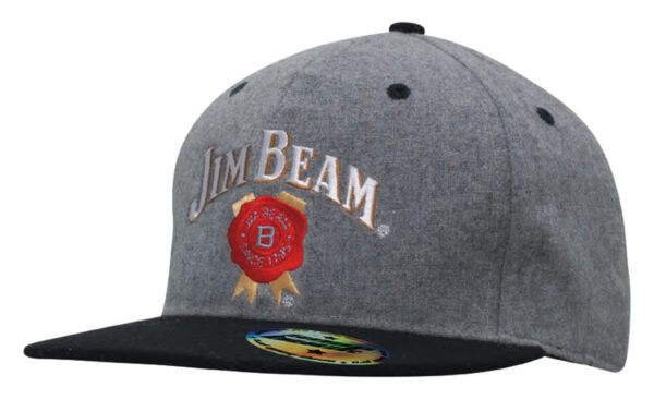 A grey marle flannel cap with a black peak and a logo. Features snapback styling for adjustable fit.