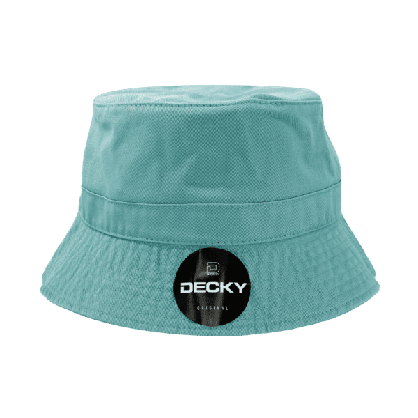 A teal bucket hat featuring a branded logo on the front, designed for headwear under the category of brim and bucket hats.