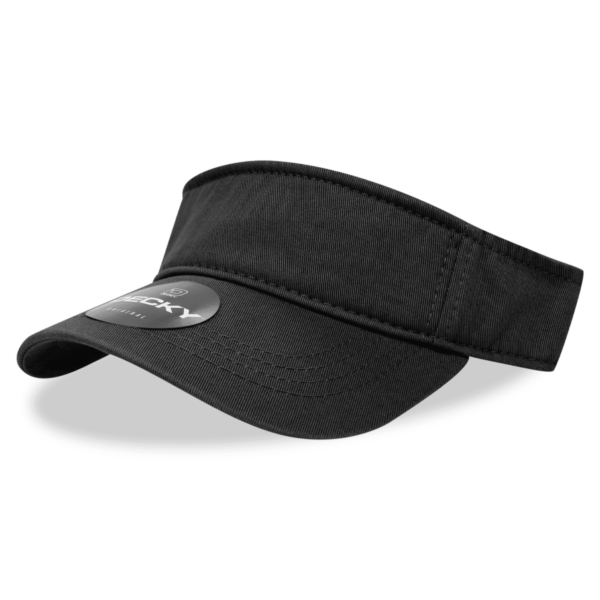 A black Polo Visor featuring a branded logo, with a curved peak and a structured design.