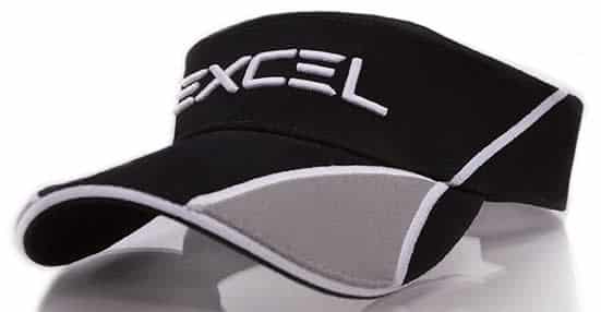 A black and grey visor with a branded logo on the front, featuring a sporty design.