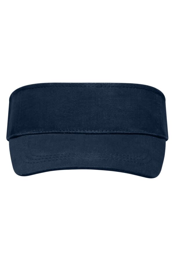 A navy sunvisor with a wide brim and a solid design, featuring a logo on the front.