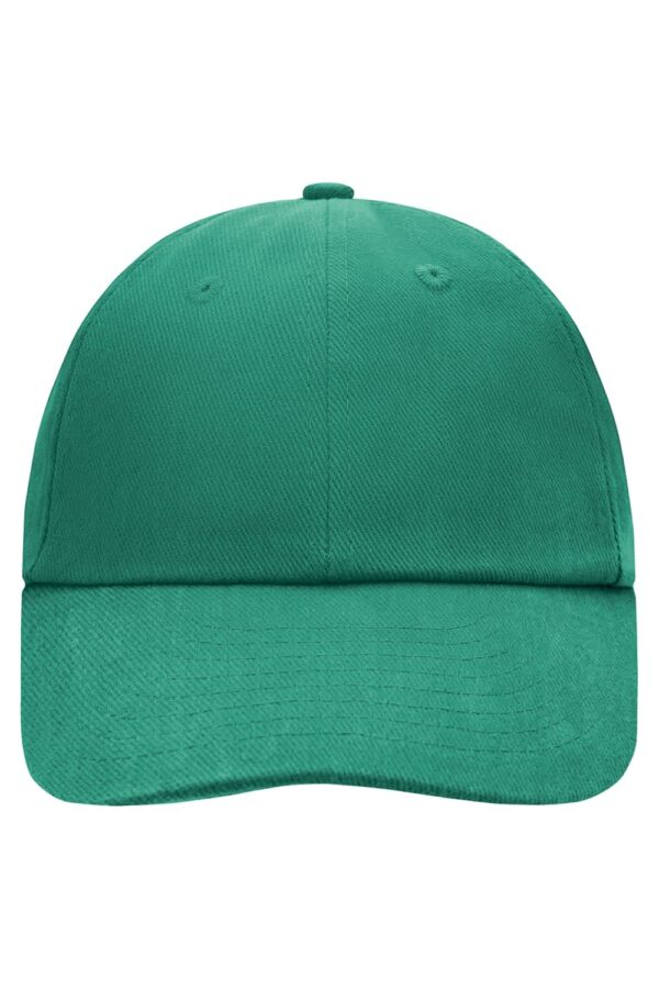 A green six-panel cap featuring a rounded brim and a logo on the front. Perfect for casual wear.