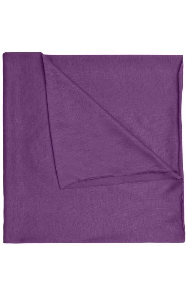 A purple Economic X-Tube Polyester bandanna, featuring a lightweight and flexible design, with a branding logo.